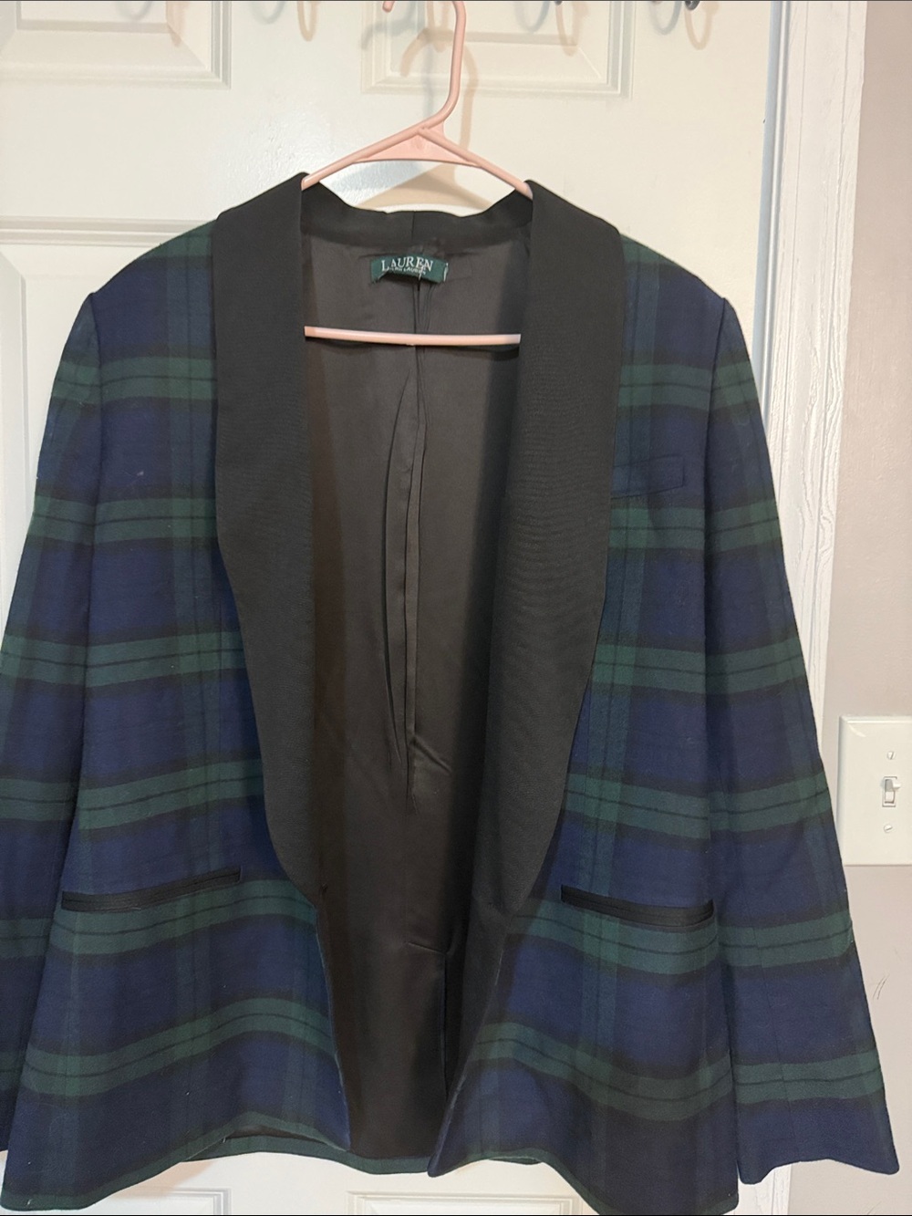 Lauren Ralph Lauren Women’s Blackwatch Plaid Wool Blend Tuxedo Blazer Jacket